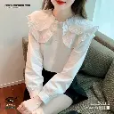 Qin Lin Double-Layer Doll Collar Chiffon Shirt Long Sleeved Blouse