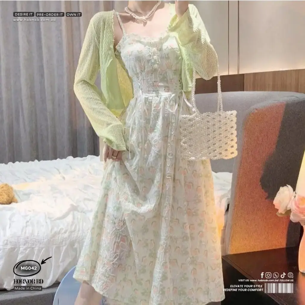  Air-Conditioning Shirt + Floral Shaped Long Dress