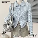  Korean-Style Blue Lace Spliced Cardigan Long-Sleeve Lapel Top