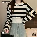 Qin Lin Korean Striped Short Knit Sweater Niche Fashion