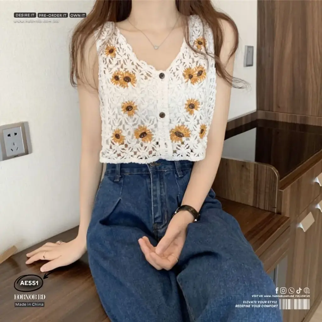  Idomey French Hollow Embroidered Knitted Vest Ethnic Style Outerwear 