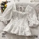 Sweet Style Floral Backless Chiffon Shirt Slim Fit Top 