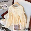 Office Style Embroidered Baby doll Shirt Cardigan Top 