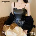 Korean Style  PU Leather Camisole Retro Hot Girl Top