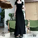 French Minimalist A-Line Square Neck Dress 