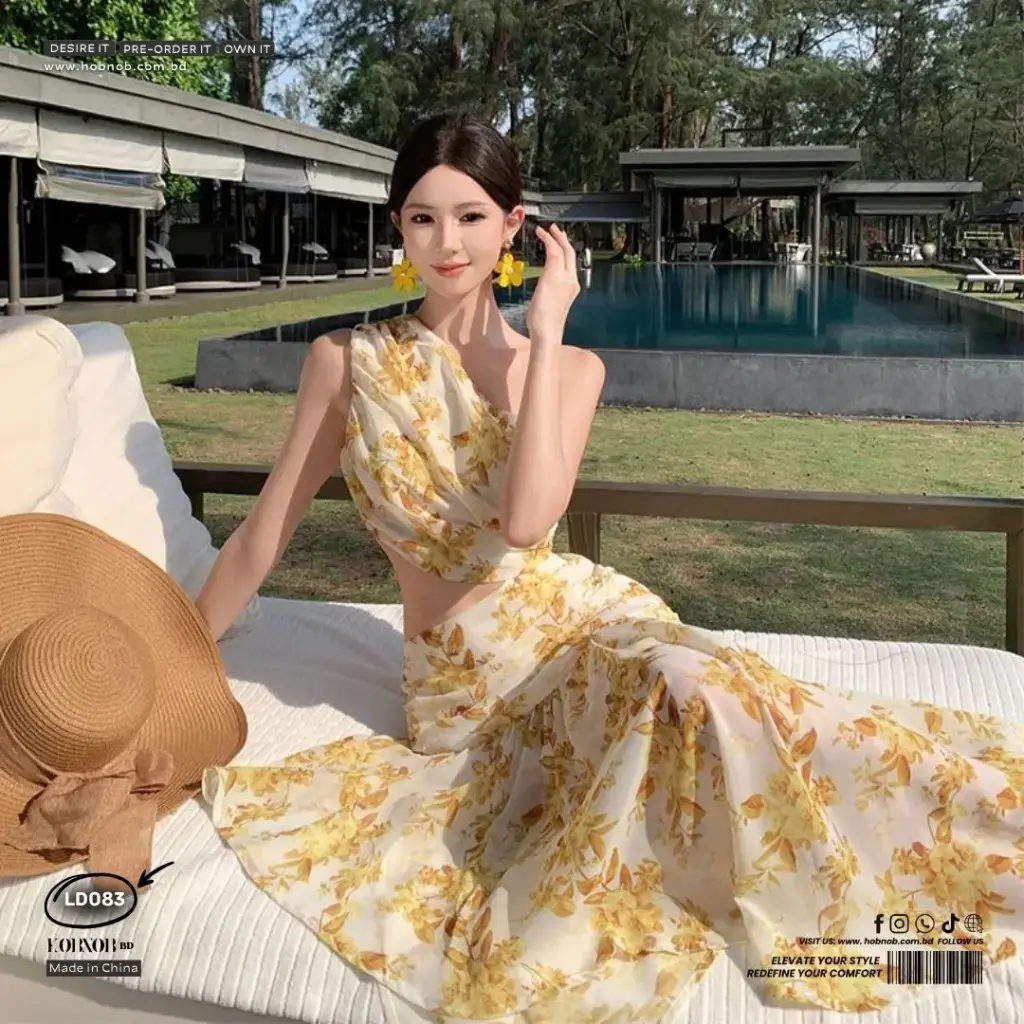 Holiday Chic Yellow Floral Off-Shoulder Slit  – Beach Vibes Dress