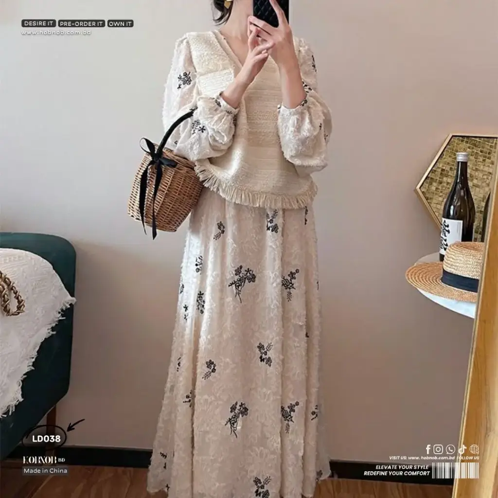 French Drape Floral Long Dress