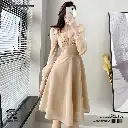 Hepburn Style Champagne Sparkle Slim Fit Long Sleeve Light Luxury Dress 