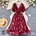   Rose Bubble Sleeve Floral Dress