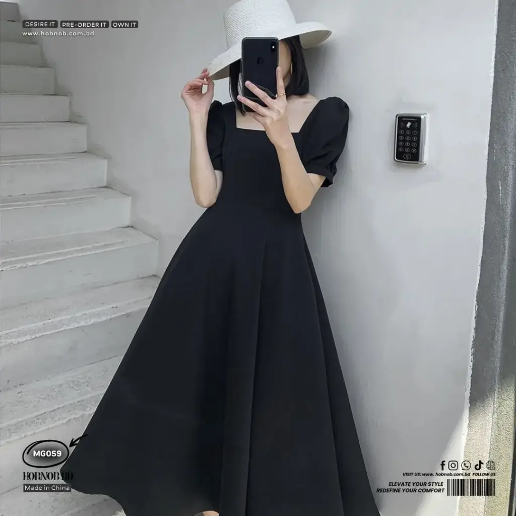 Puff Sleeves Square Collar White Hepburn Style Dress
