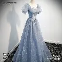 Blue Starry Sky One-Shoulder Luxury A-Line Toast Gown  