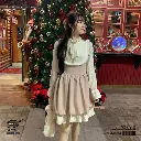  Fishtail Retro Style Contrast Color with Lotus Leaf Sleeves Dress  