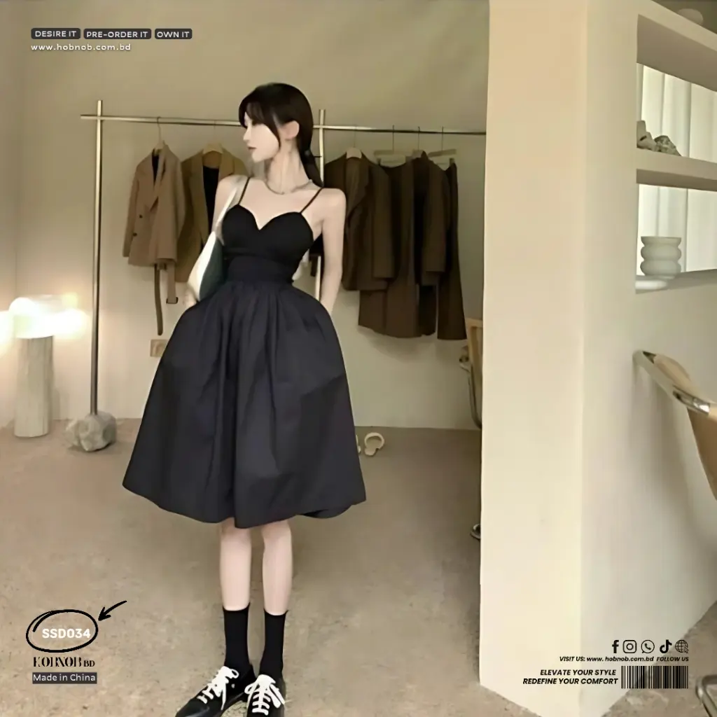  Hepburn Style French Suspender High Waist Backless Dress  